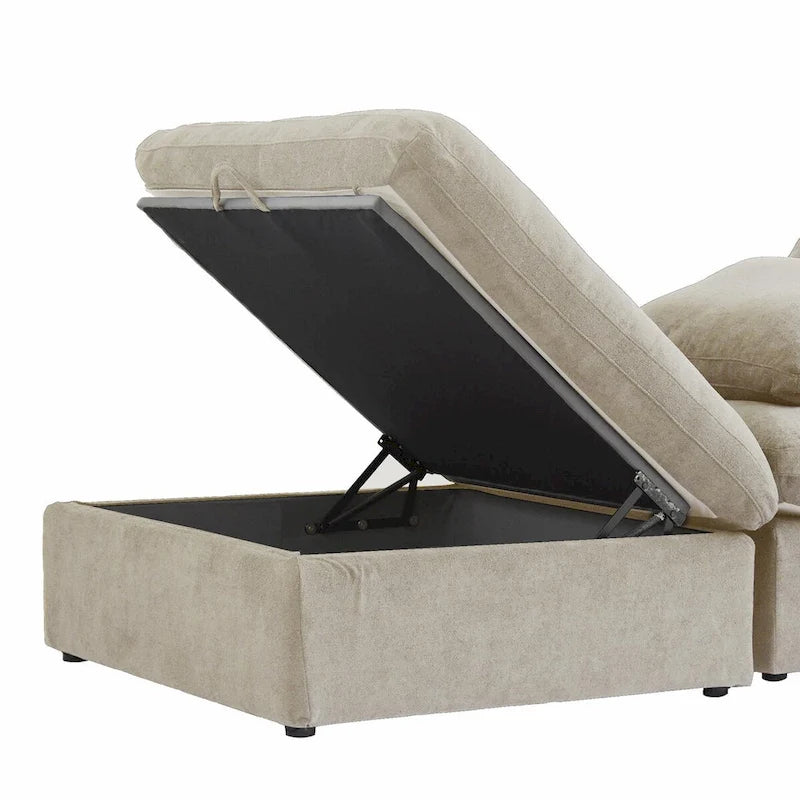 Canapé d'angle modulable Cloud, 6 places, avec coussins et pouf.
