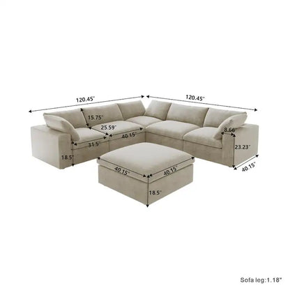 Canapé d'angle modulable Cloud, 6 places, avec coussins et pouf.