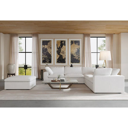 Canapé d'angle modulable Cloud, 6 places, avec coussins et pouf.