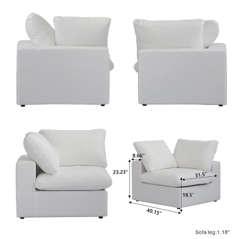 Canapé d'angle modulable Cloud, 6 places, avec coussins et pouf.