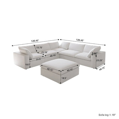 Canapé d'angle modulable Cloud, 6 places, avec coussins et pouf.
