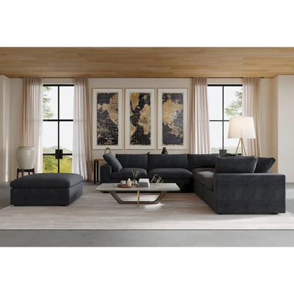 Canapé d'angle modulable Cloud, 6 places, avec coussins et pouf.