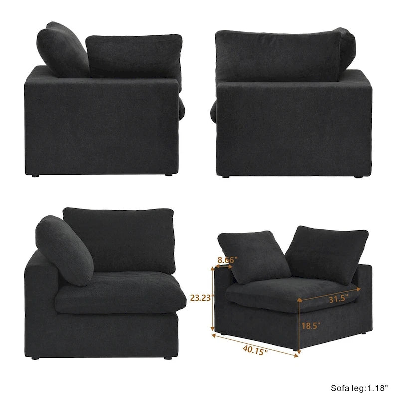 Canapé d'angle modulable Cloud, 6 places, avec coussins et pouf.