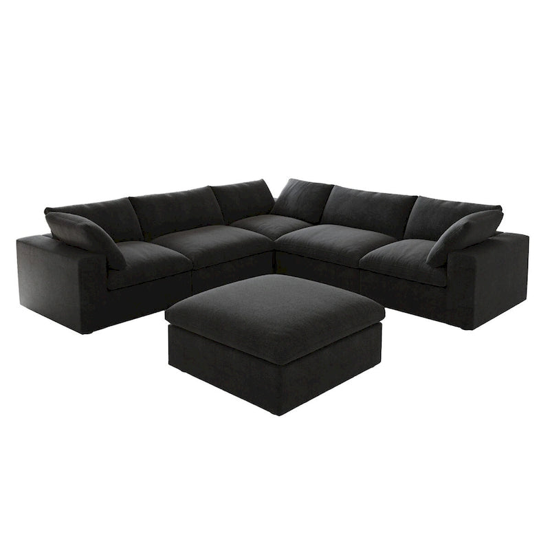 Canapé d'angle modulable Cloud, 6 places, avec coussins et pouf.