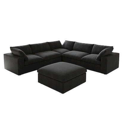 Canapé d'angle modulable Cloud, 6 places, avec coussins et pouf.