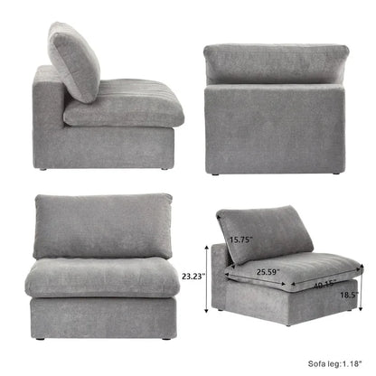 Canapé d'angle modulable Cloud, 6 places, avec coussins et pouf.