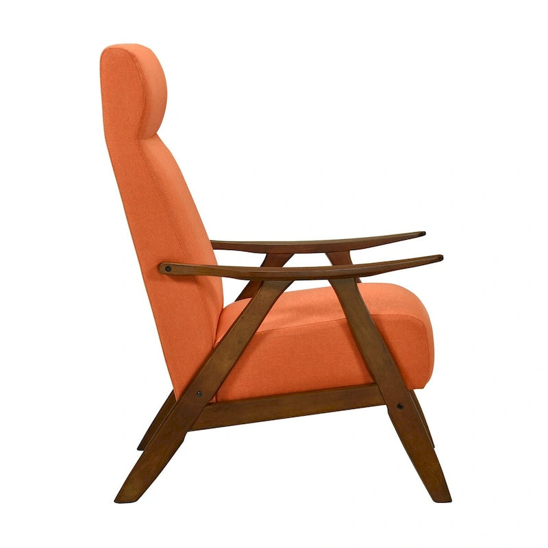 Fauteuil d'appoint Mary 32 pouces, lin polyester orange, bois massif