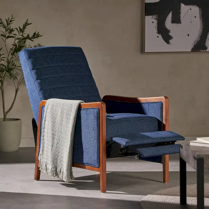 Fauteuil inclinable en bois avec dossier à piquage en tissu style moderne du milieu du siècle