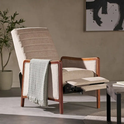 Fauteuil inclinable en bois avec dossier à piquage en tissu style moderne du milieu du siècle
