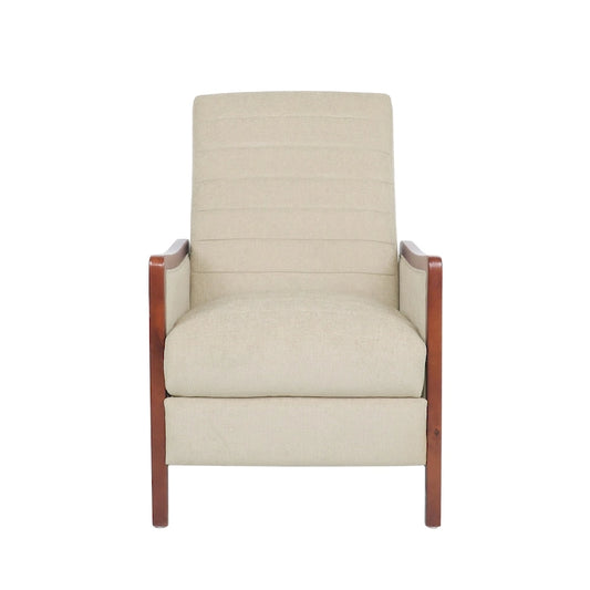Fauteuil inclinable en bois avec dossier à piquage en tissu style moderne du milieu du siècle