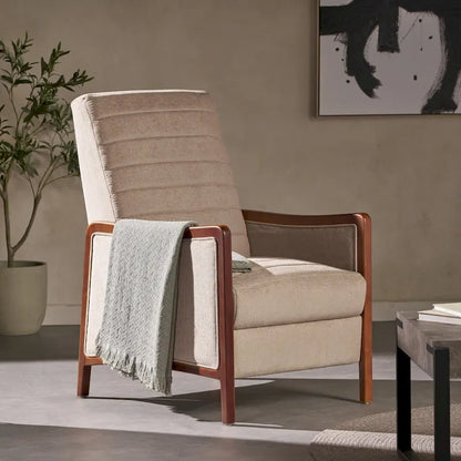 Fauteuil inclinable en bois avec dossier à piquage en tissu style moderne du milieu du siècle