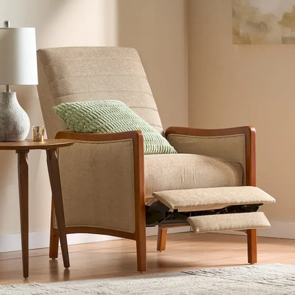 Fauteuil inclinable en bois avec dossier à piquage en tissu style moderne du milieu du siècle