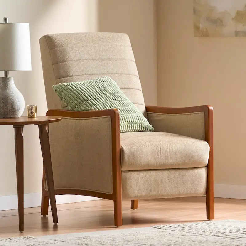 Fauteuil inclinable en bois avec dossier à piquage en tissu style moderne du milieu du siècle