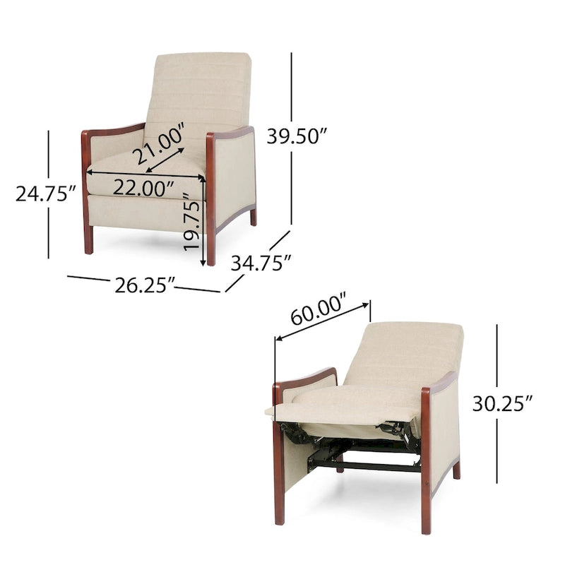 Fauteuil inclinable en bois avec dossier à piquage en tissu style moderne du milieu du siècle