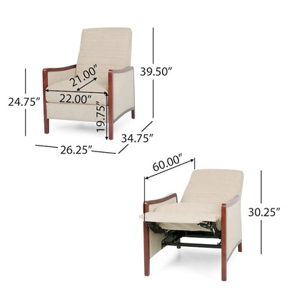 Fauteuil inclinable en bois avec dossier à piquage en tissu style moderne du milieu du siècle