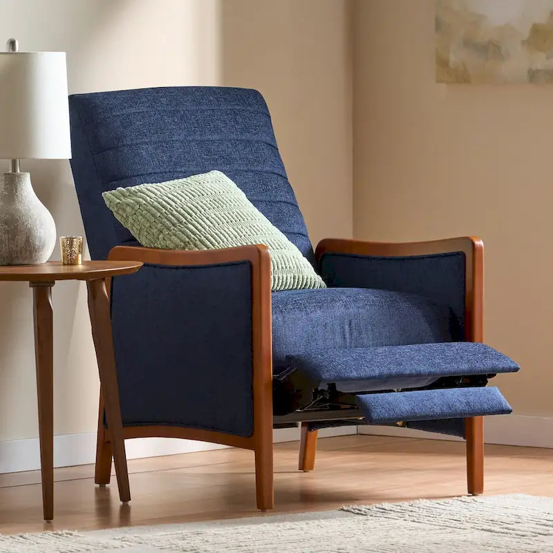 Fauteuil inclinable en bois avec dossier à piquage en tissu style moderne du milieu du siècle