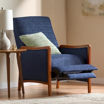 Fauteuil inclinable en bois avec dossier à piquage en tissu style moderne du milieu du siècle