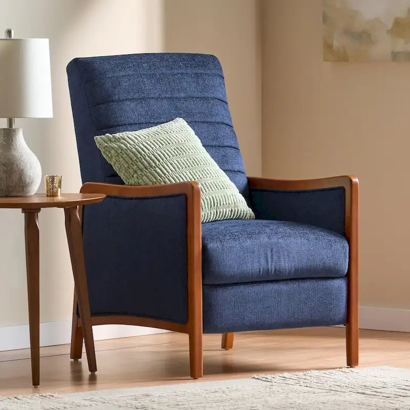 Fauteuil inclinable en bois avec dossier à piquage en tissu style moderne du milieu du siècle