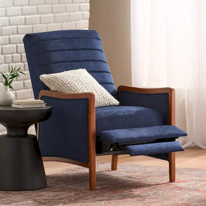 Fauteuil inclinable en bois avec dossier à piquage en tissu style moderne du milieu du siècle