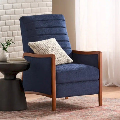 Fauteuil inclinable en bois avec dossier à piquage en tissu style moderne du milieu du siècle