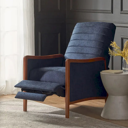 Fauteuil inclinable en bois avec dossier à piquage en tissu style moderne du milieu du siècle