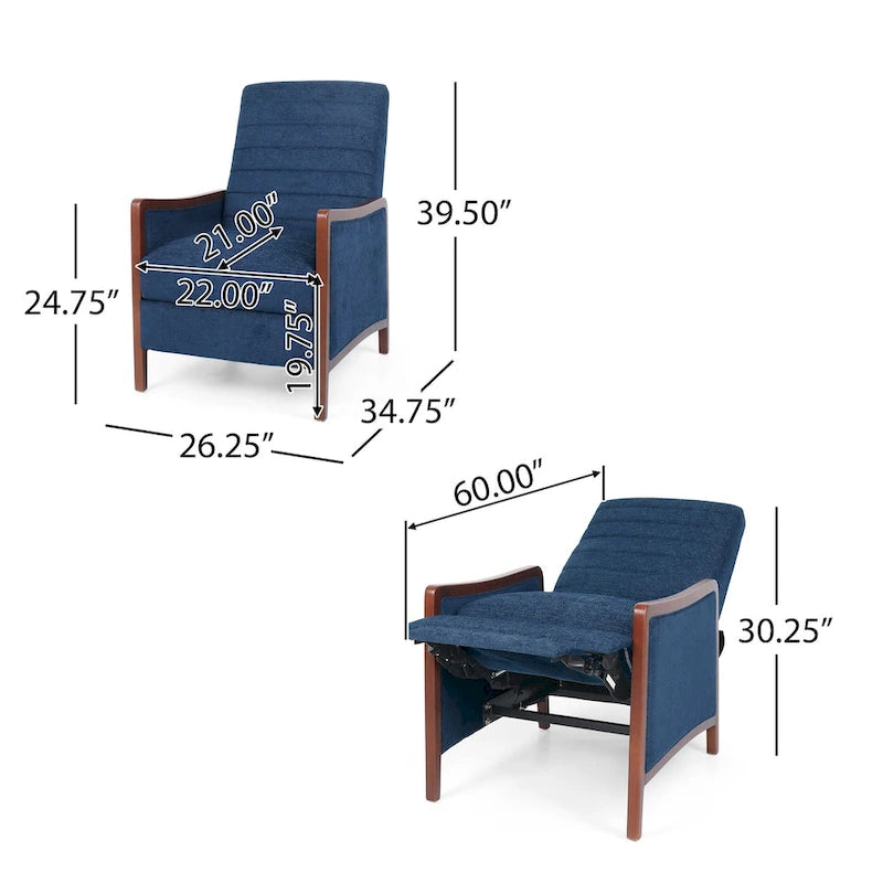 Fauteuil inclinable en bois avec dossier à piquage en tissu style moderne du milieu du siècle