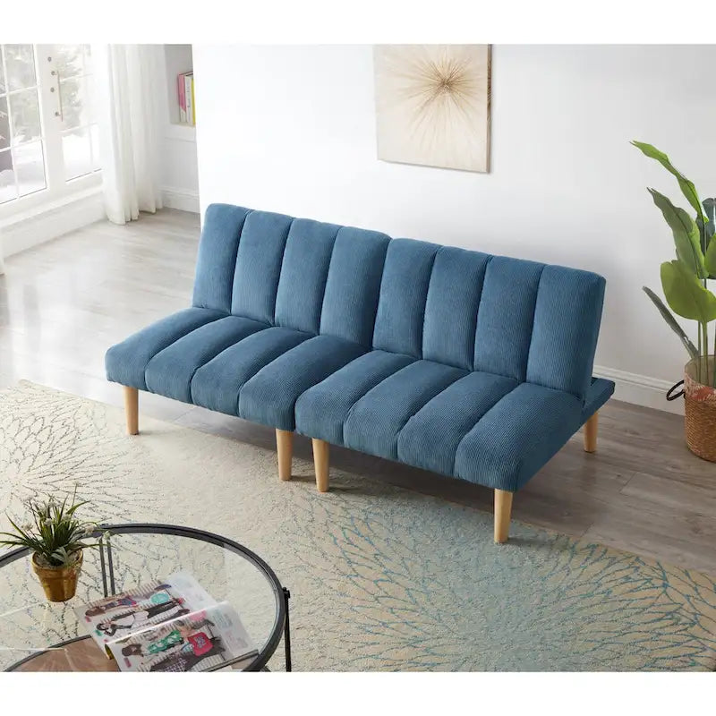 Canapé-lit convertible en tissu velours côtelé et pieds en bois (Couleur : bleu)