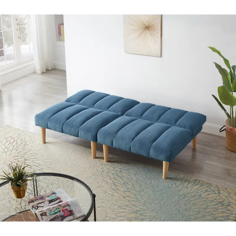 Canapé-lit convertible en tissu velours côtelé et pieds en bois (Couleur : bleu)