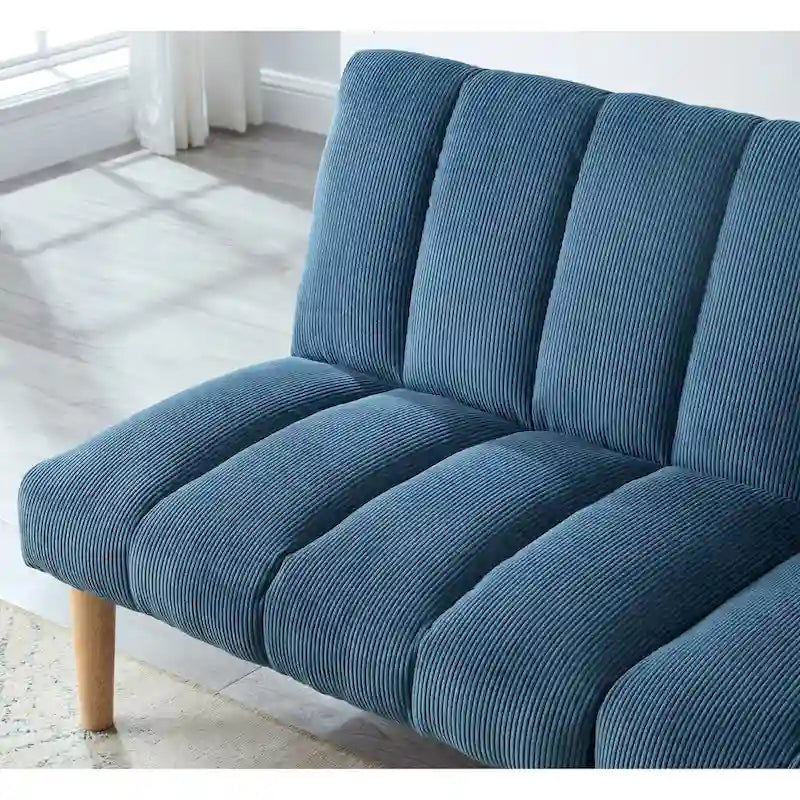 Canapé-lit convertible en tissu velours côtelé et pieds en bois (Couleur : bleu)