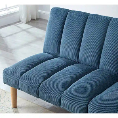 Canapé-lit convertible en tissu velours côtelé et pieds en bois (Couleur : bleu)