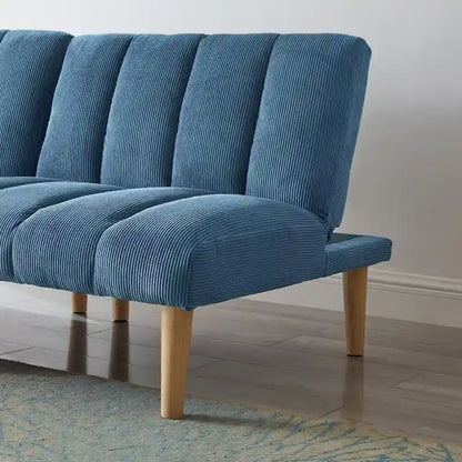 Canapé-lit convertible en tissu velours côtelé et pieds en bois (Couleur : bleu)