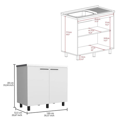 Évier utilitaire Napoles 2 avec meuble, comptoir en acier inoxydable et étagère intérieure