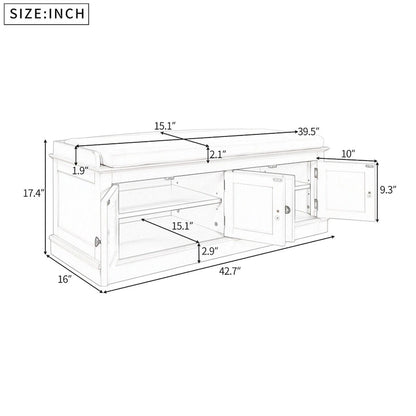 Banc de rangement d'entrée avec 4 portes et étagères réglables