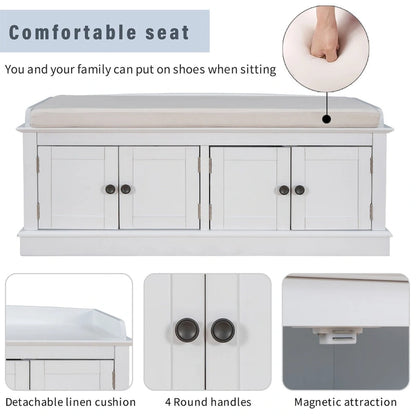 Banc de rangement d'entrée avec 4 portes et étagères réglables