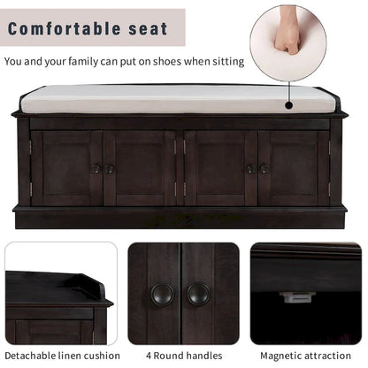 Banc de rangement d'entrée avec 4 portes et étagères réglables