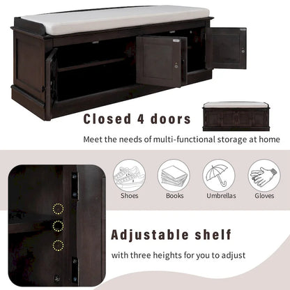 Banc de rangement d'entrée avec 4 portes et étagères réglables
