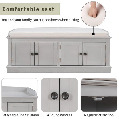 Banc de rangement d'entrée avec 4 portes et étagères réglables