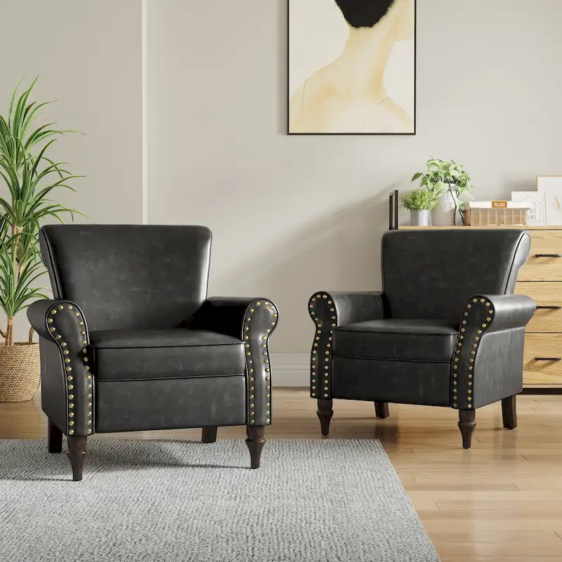 Ensemble de 2 fauteuils d'appoint en similicuir avec clous décoratifs