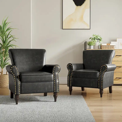 Ensemble de 2 fauteuils d'appoint en similicuir avec clous décoratifs