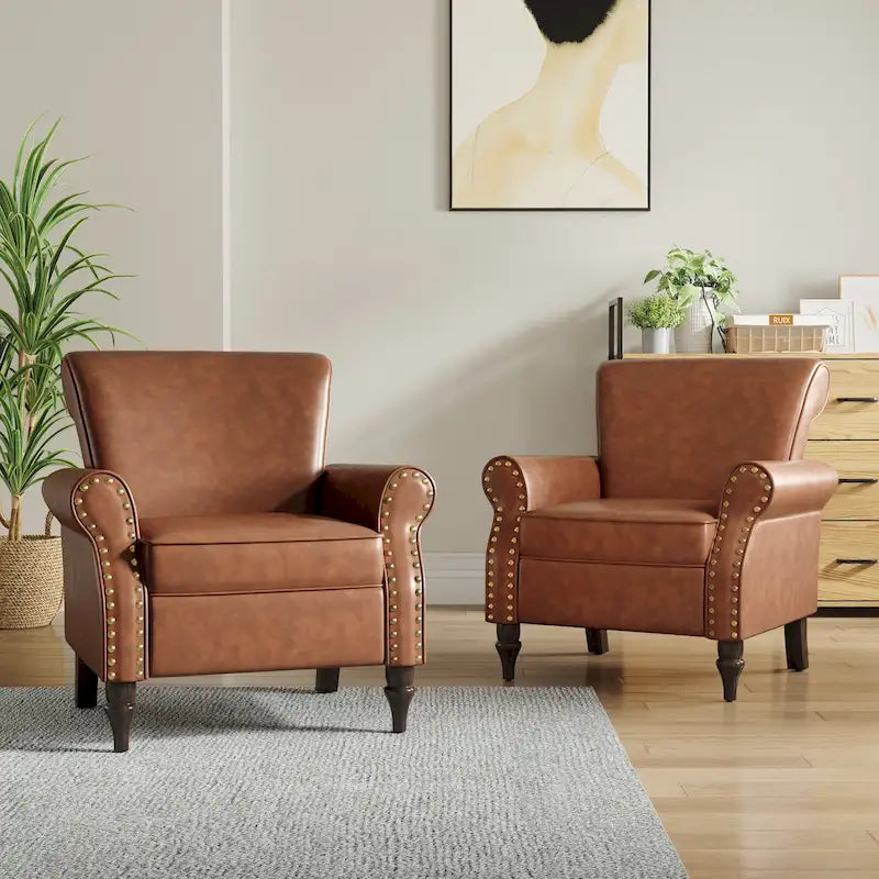 Ensemble de 2 fauteuils d'appoint en similicuir avec clous décoratifs