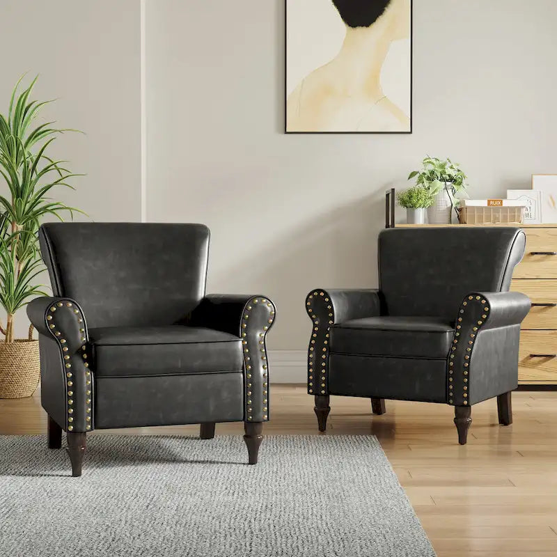 Ensemble de 2 fauteuils d'appoint en similicuir avec clous décoratifs