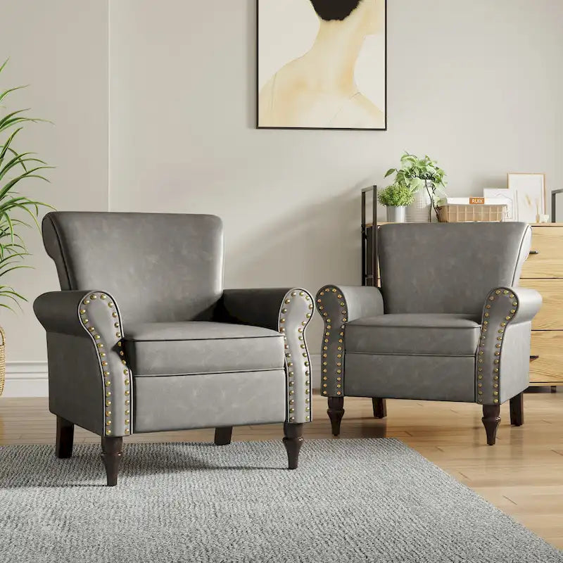 Ensemble de 2 fauteuils d'appoint en similicuir avec clous décoratifs