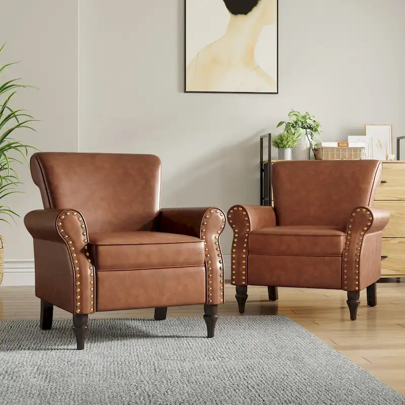 Ensemble de 2 fauteuils d'appoint en similicuir avec clous décoratifs