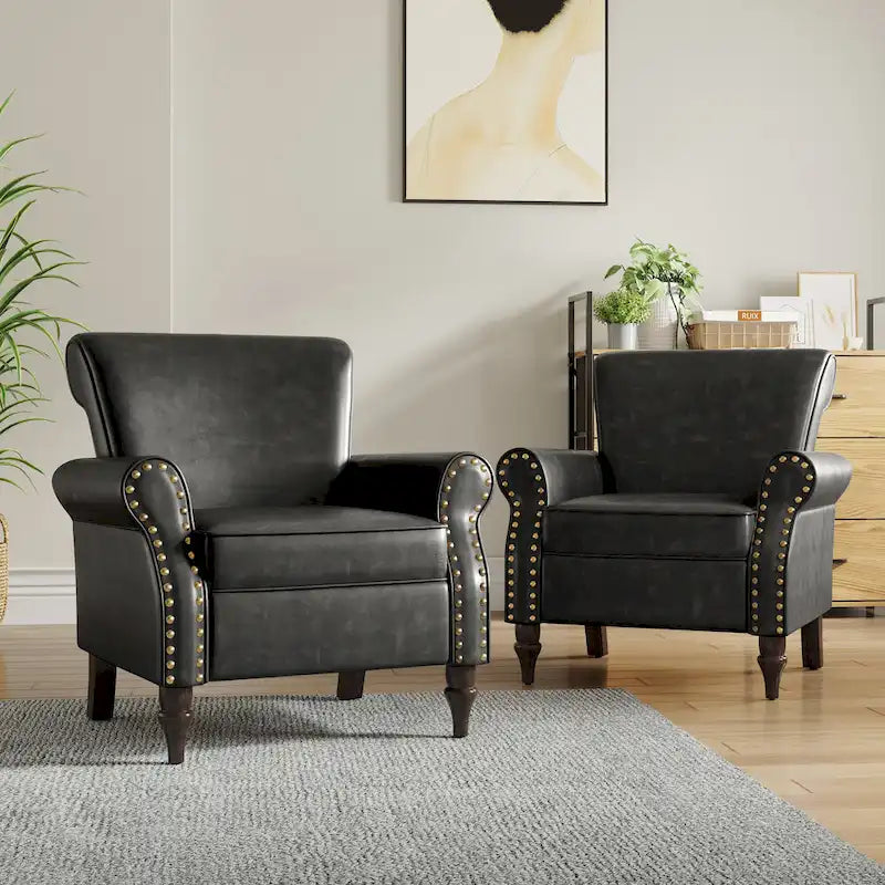 Ensemble de 2 fauteuils d'appoint en similicuir avec clous décoratifs