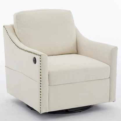 Fauteuil pivotant d'appoint moderne en tissu avec ports USB, lot de 1