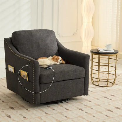 Fauteuil pivotant d'appoint moderne en tissu avec ports USB, lot de 1