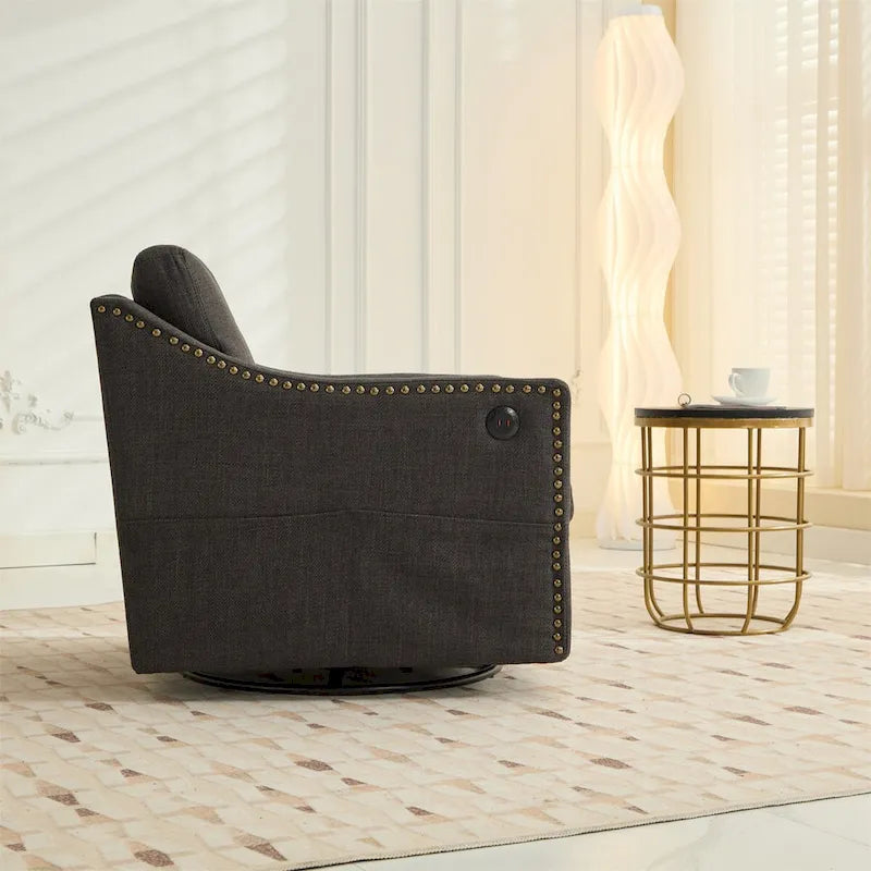 Fauteuil pivotant d'appoint moderne en tissu avec ports USB, lot de 1