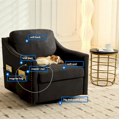 Fauteuil pivotant d'appoint moderne en tissu avec ports USB, lot de 1