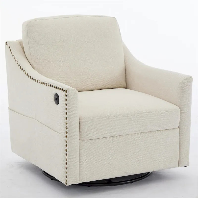 Fauteuil pivotant d'appoint moderne en tissu avec ports USB, lot de 1