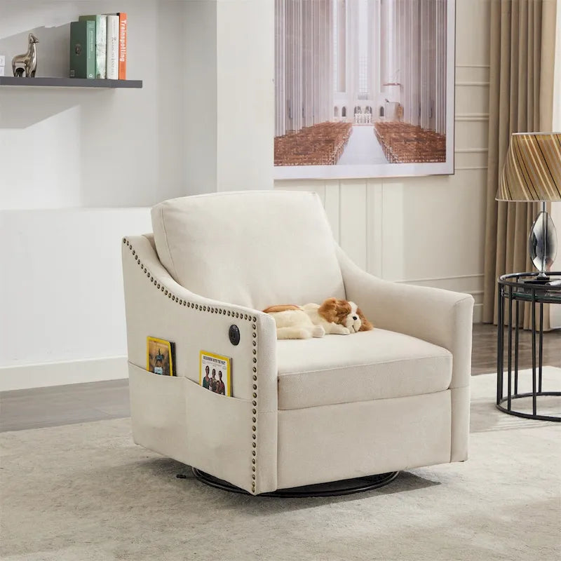 Fauteuil pivotant d'appoint moderne en tissu avec ports USB, lot de 1